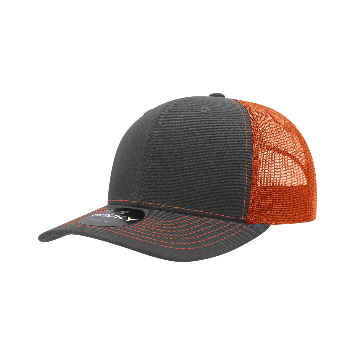 Decky 6031 6 Panel Mid Profile Structured Contra-Stitch Trucker - Cha/Orn