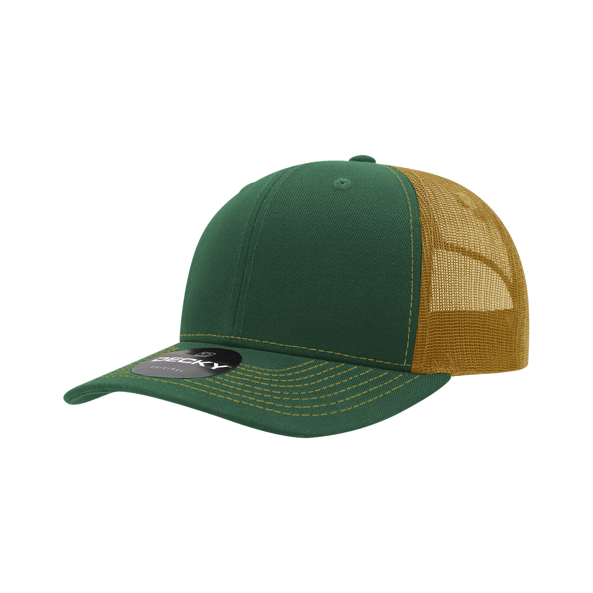 Decky 6031 6 Panel Mid Profile Structured Contra-Stitch Trucker - For/Gld