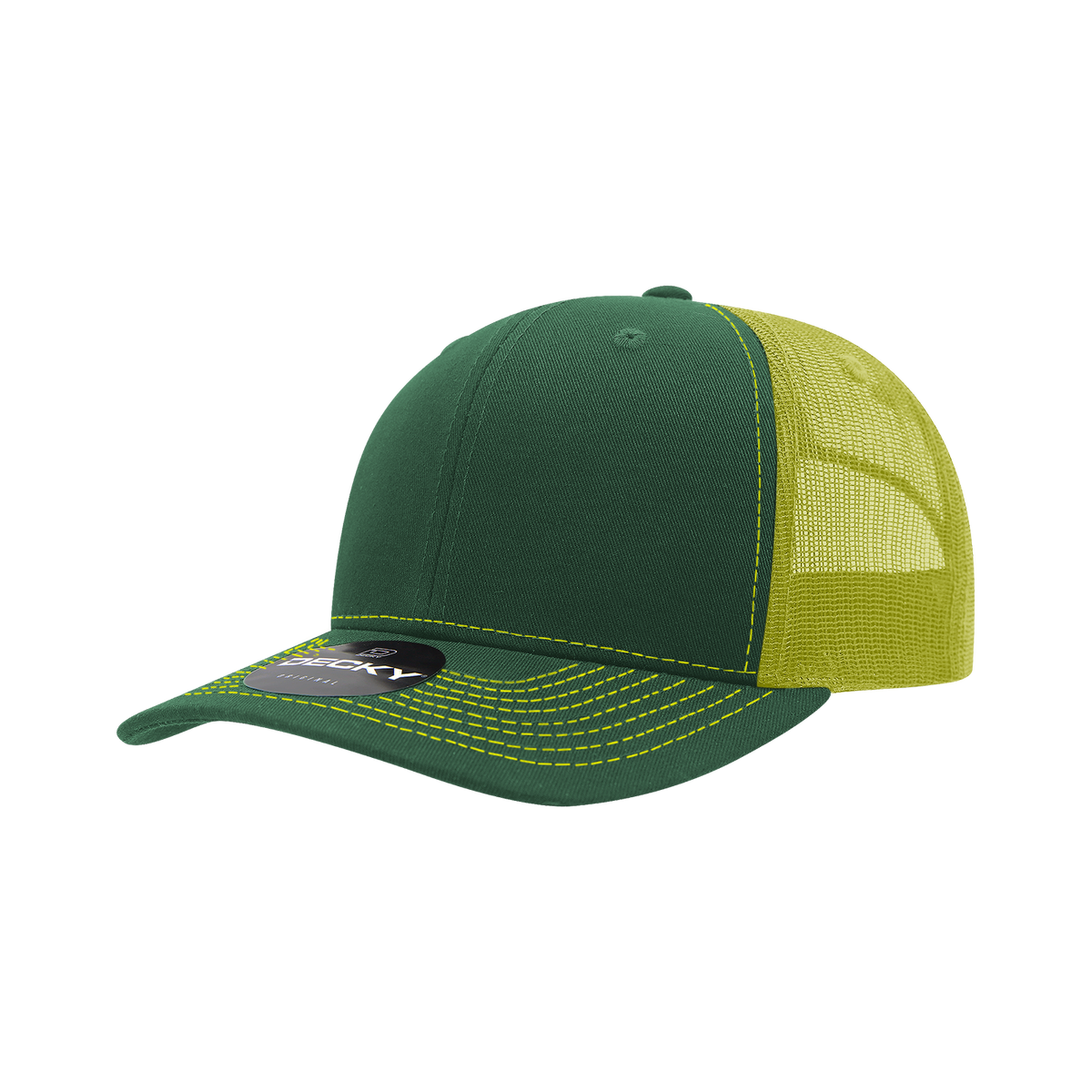 Decky 6031 6 Panel Mid Profile Structured Contra-Stitch Trucker - For/Yel
