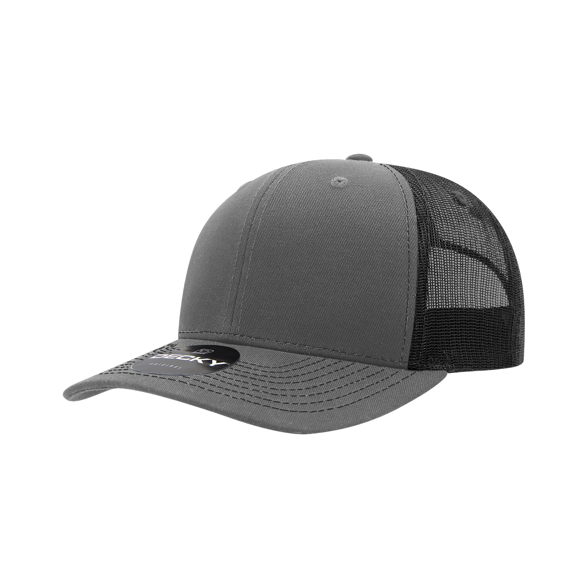 Decky 6031 6 Panel Mid Profile Structured Contra-Stitch Trucker - Gry/Blk