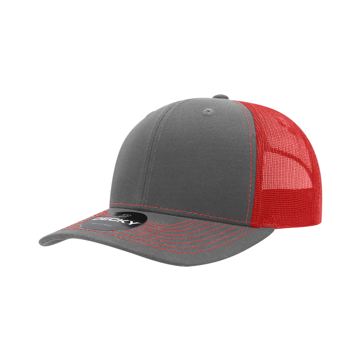 Decky 6031 6 Panel Mid Profile Structured Contra-Stitch Trucker - Gry/Red