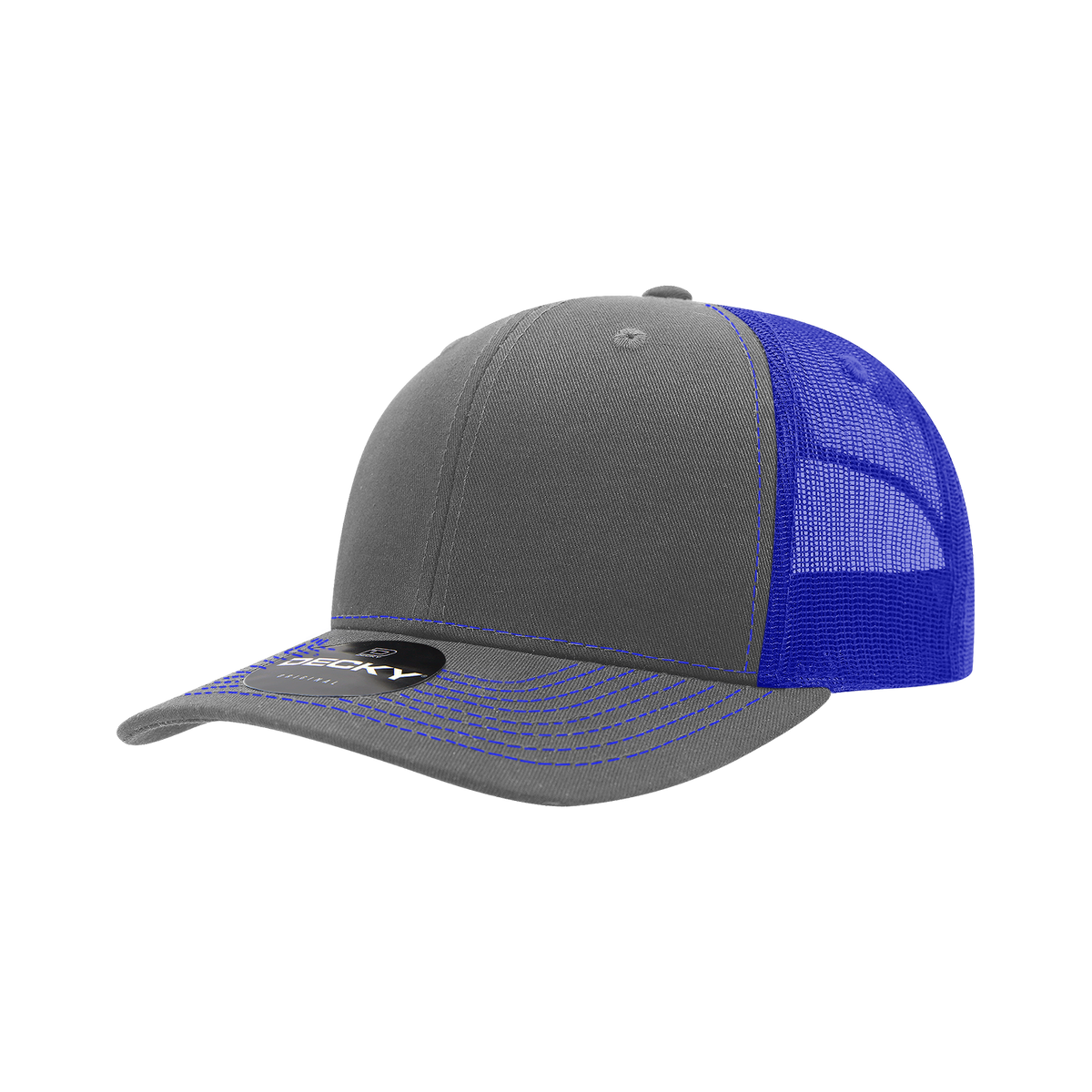 Decky 6031 6 Panel Mid Profile Structured Contra-Stitch Trucker - Gry/Ryl