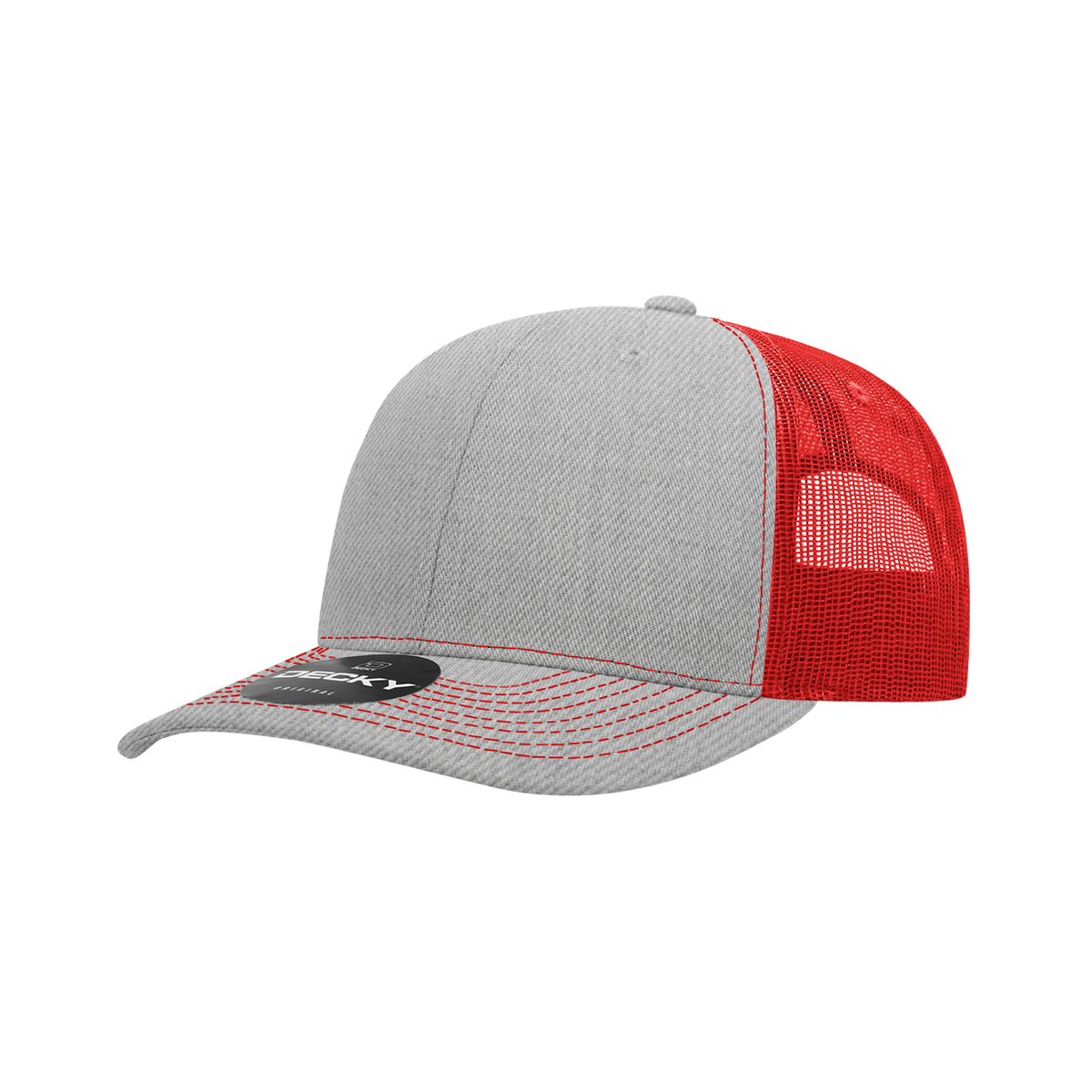 Decky 6031 6 Panel Mid Profile Structured Contra-Stitch Trucker - Hgy/Red