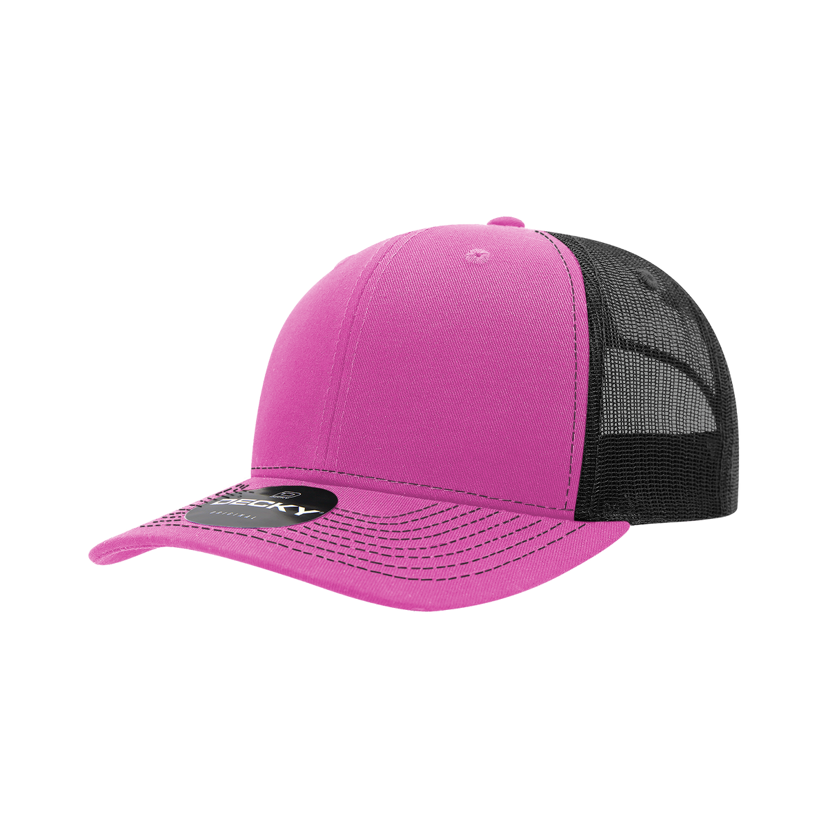 Decky 6031 6 Panel Mid Profile Structured Contra-Stitch Trucker - Hpk/Blk