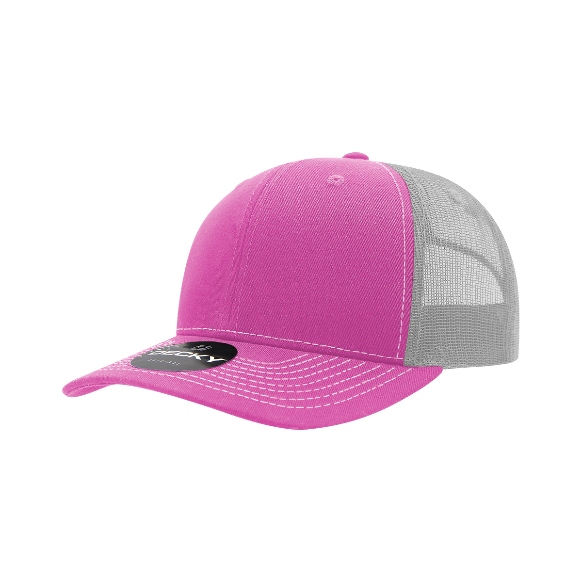 Decky 6031 6 Panel Mid Profile Structured Contra-Stitch Trucker - Hpk/Wht