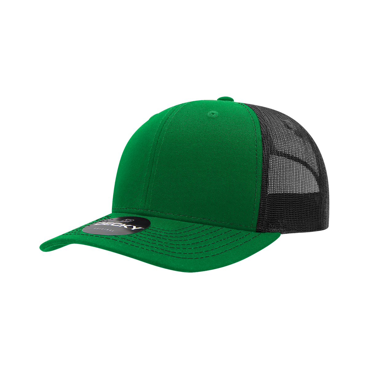 Decky 6031 6 Panel Mid Profile Structured Contra-Stitch Trucker - Kel/Blk