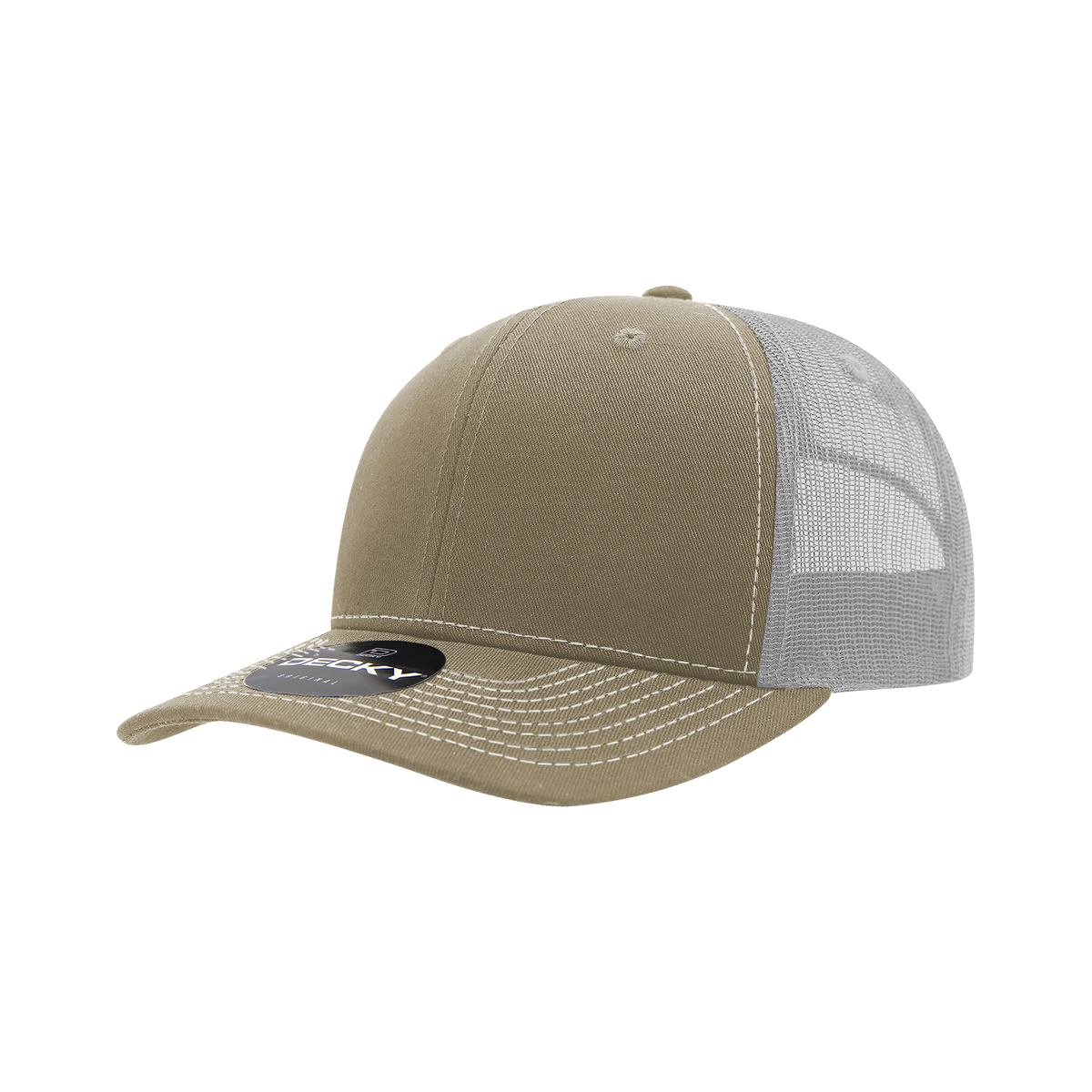 Decky 6031 6 Panel Mid Profile Structured Contra-Stitch Trucker - Kha/Wht