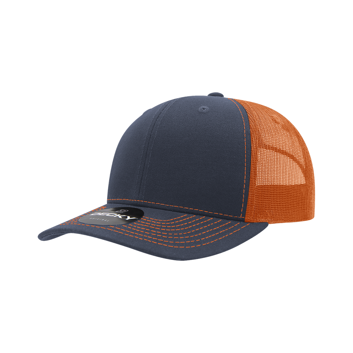 Decky 6031 6 Panel Mid Profile Structured Contra-Stitch Trucker - Nvy/Orn