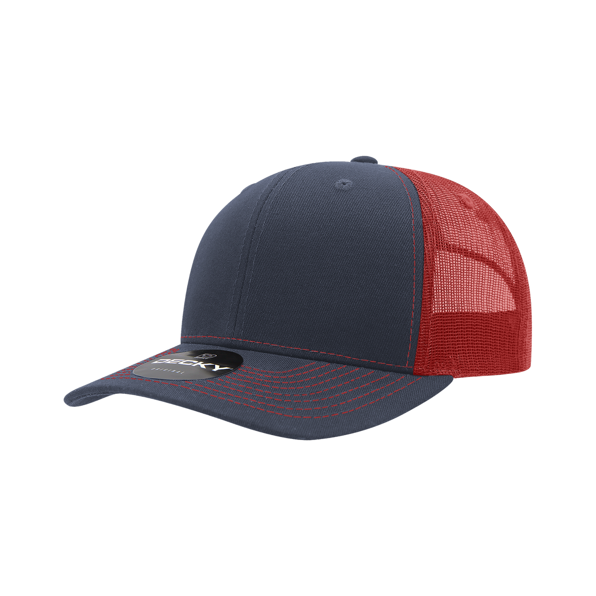 Decky 6031 6 Panel Mid Profile Structured Contra-Stitch Trucker - Nvy/Red