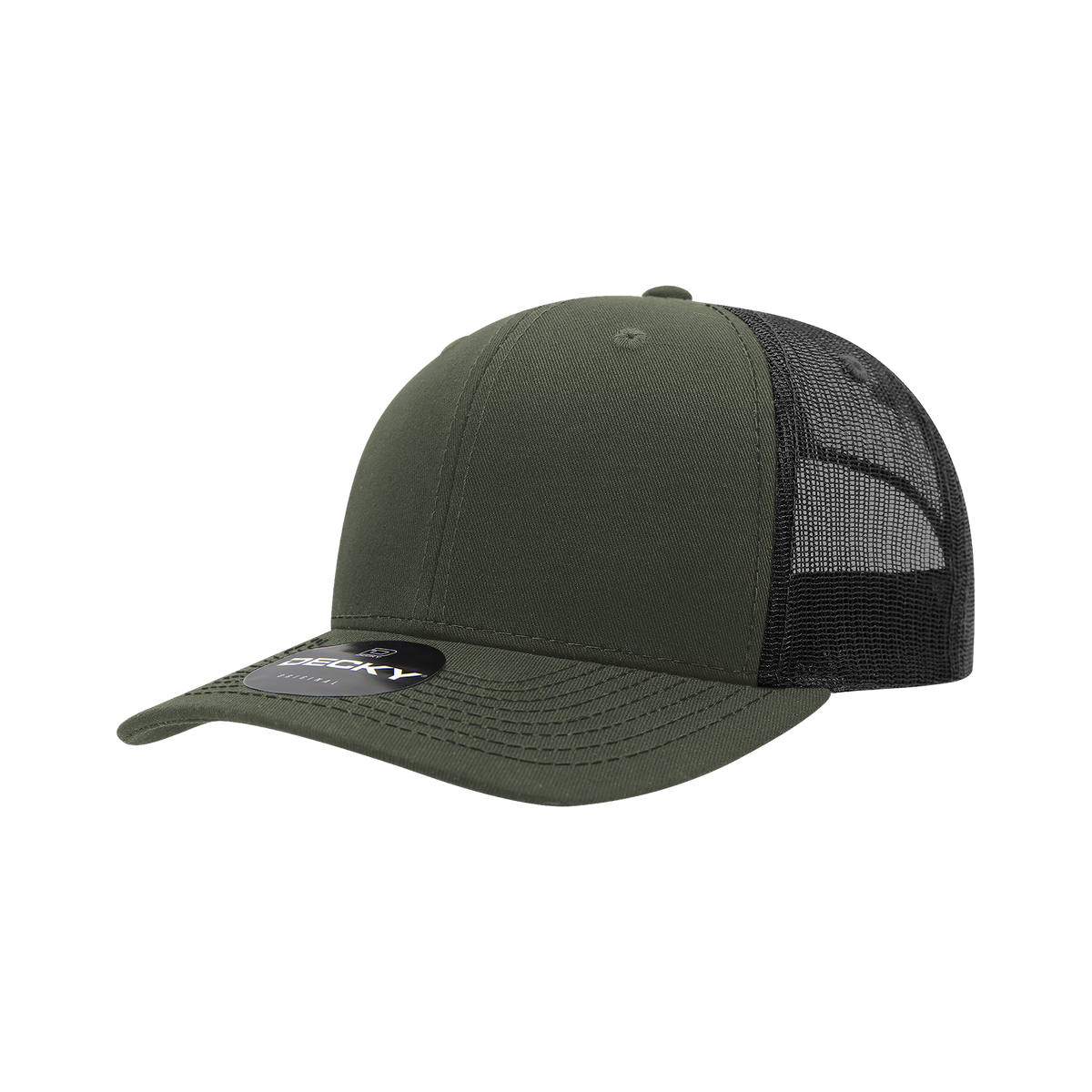 Decky 6031 6 Panel Mid Profile Structured Contra-Stitch Trucker - Olv/Blk