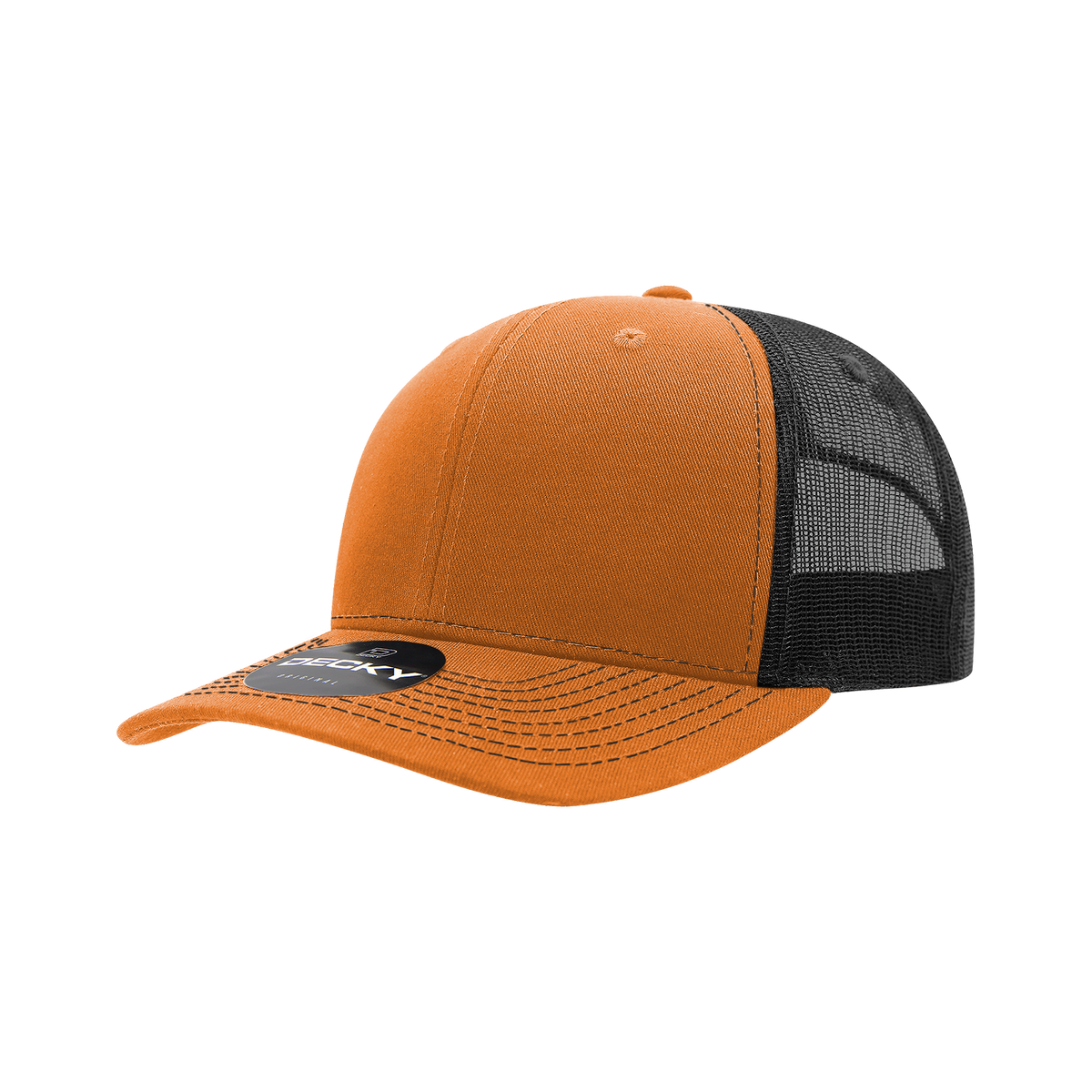 Decky 6031 6 Panel Mid Profile Structured Contra-Stitch Trucker - Orn/Blk