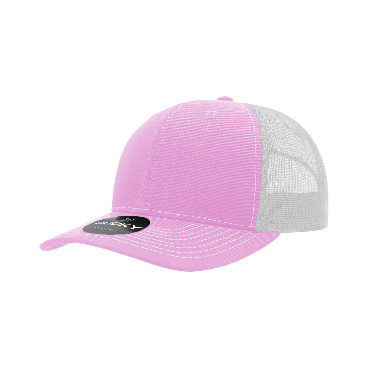 Decky 6031 6 Panel Mid Profile Structured Contra-Stitch Trucker - Pnk/Wht
