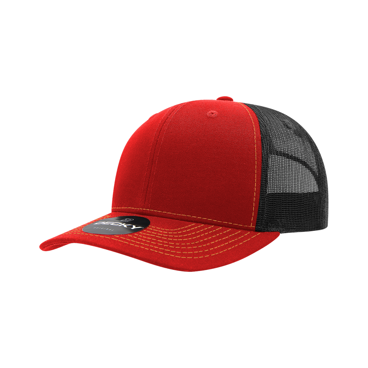 Decky 6031 6 Panel Mid Profile Structured Contra-Stitch Trucker - Red/Blk