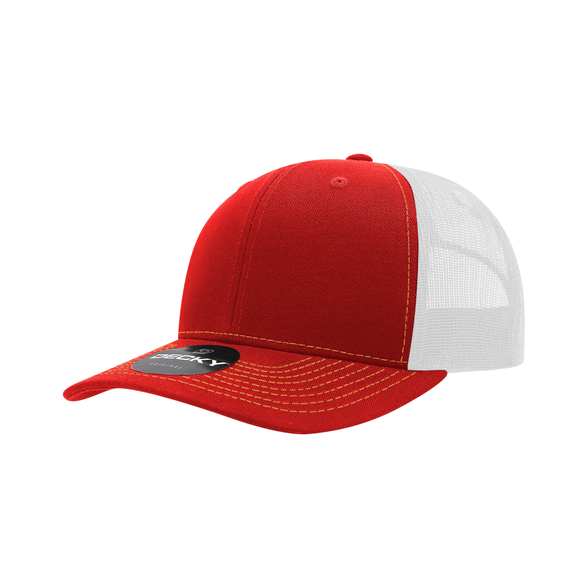 Decky 6031 6 Panel Mid Profile Structured Contra-Stitch Trucker - Red/Wht