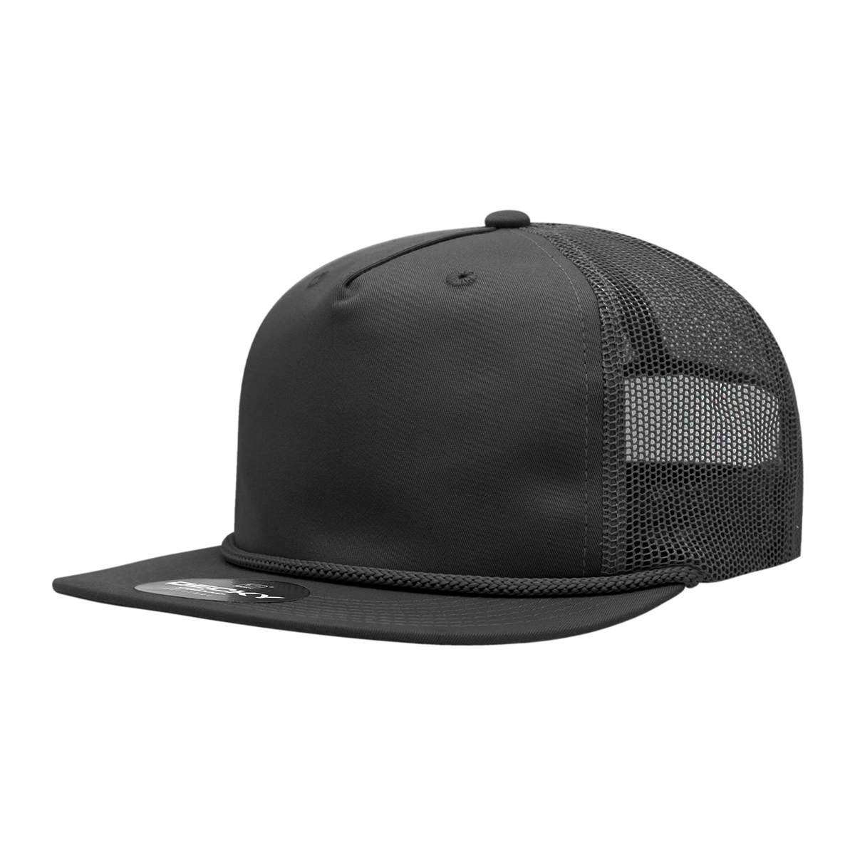Decky 6041 5 Panel Half Dome Profile Relaxed Cotton Blend Trucker w/Rope - Black