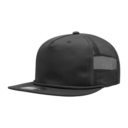 Decky 6041 5 Panel Half Dome Profile Relaxed Cotton Blend Trucker w/Rope - Black