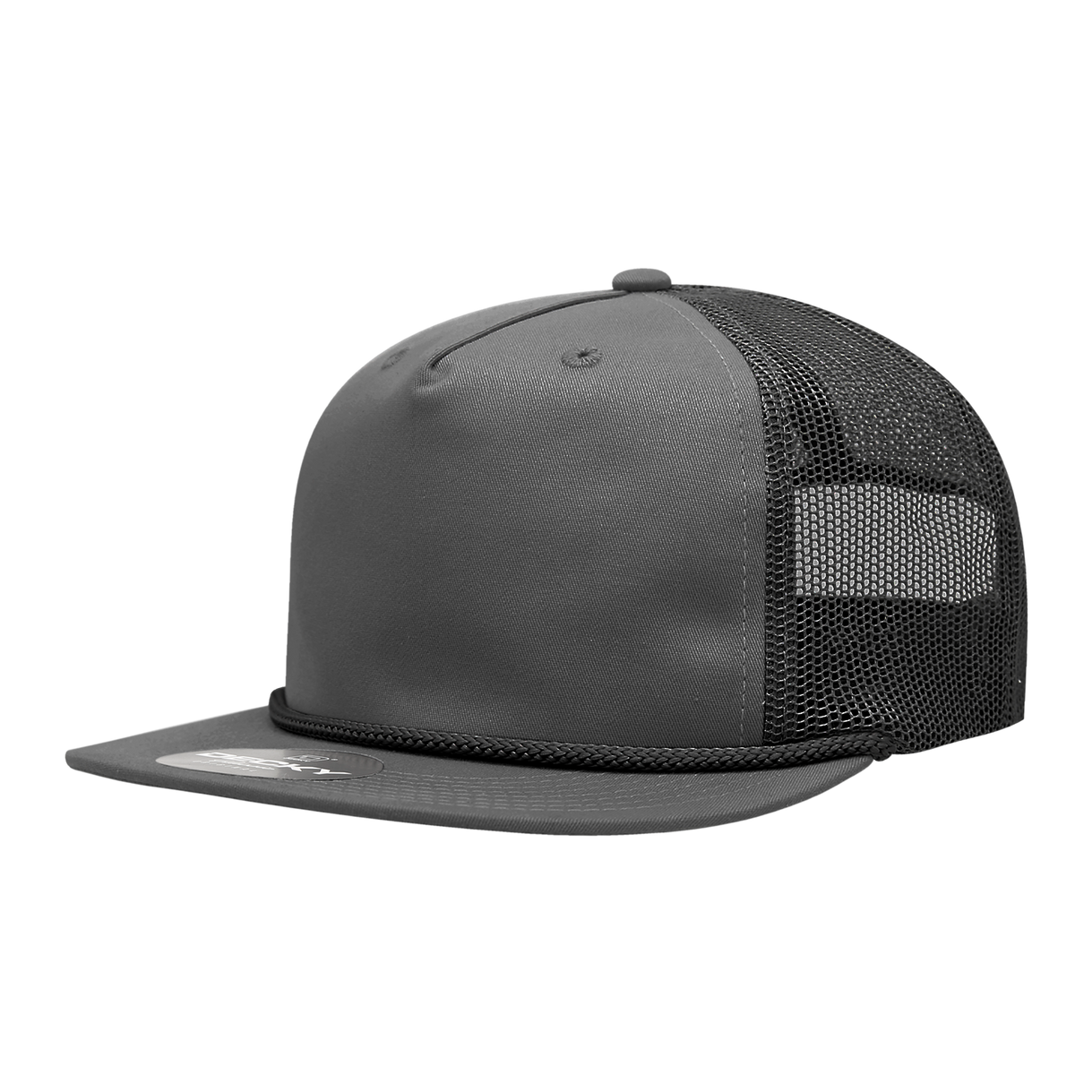 Decky 6041 5 Panel Half Dome Profile Relaxed Cotton Blend Trucker w/Rope - Charcoal/Black