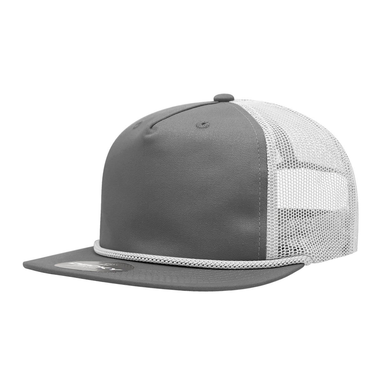 Decky 6041 5 Panel Half Dome Profile Relaxed Cotton Blend Trucker w/Rope - Grey/White