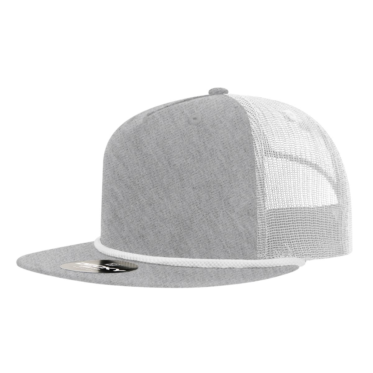 Decky 6041 5 Panel Half Dome Profile Relaxed Cotton Blend Trucker w/Rope - Heather Grey/White