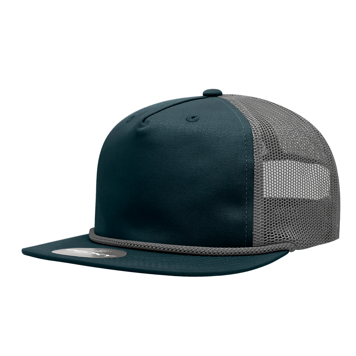 Decky 6041 5 Panel Half Dome Profile Relaxed Cotton Blend Trucker w/Rope - Navy/Charcoal