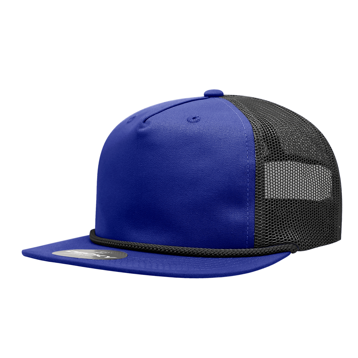 Decky 6041 5 Panel Half Dome Profile Relaxed Cotton Blend Trucker w/Rope - Royal/Black