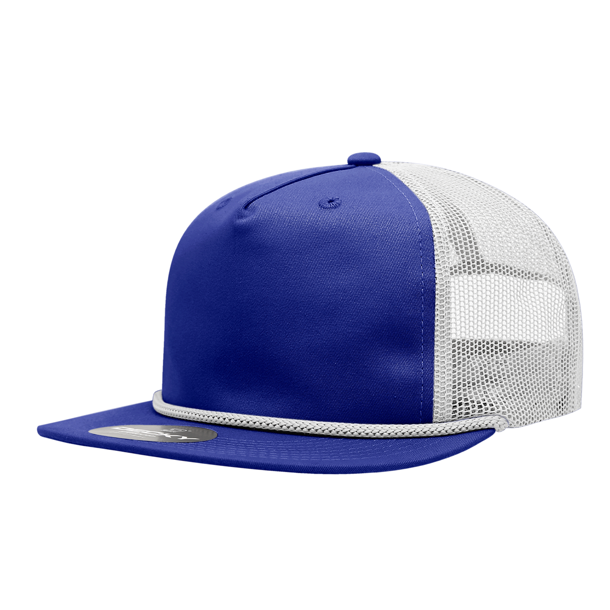 Decky 6041 5 Panel Half Dome Profile Relaxed Cotton Blend Trucker w/Rope - Royal/White