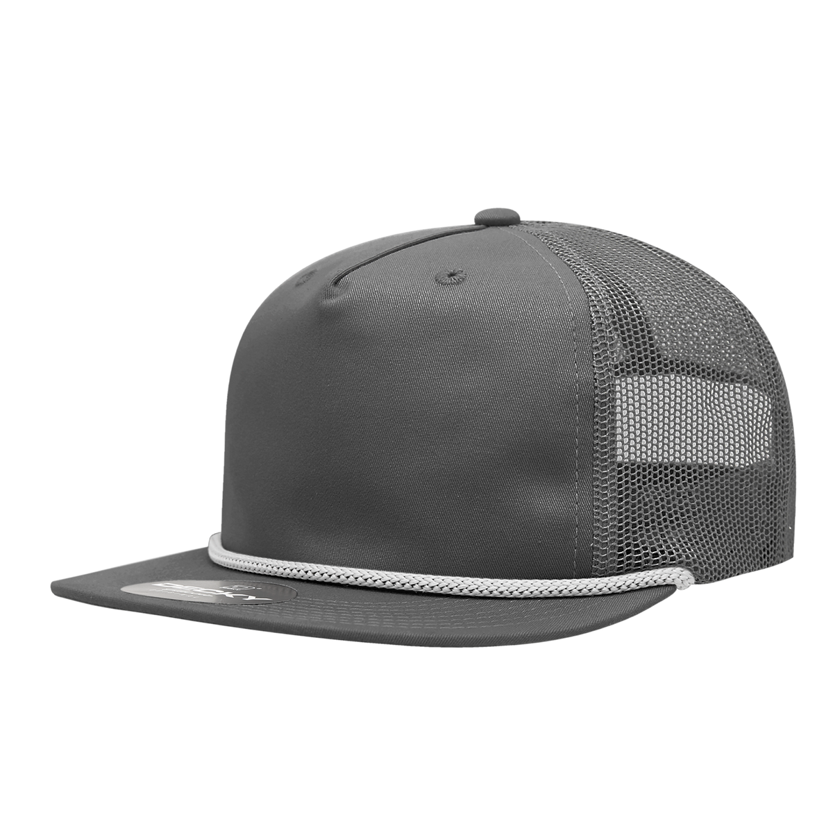 Decky 6041 5 Panel Half Dome Profile Relaxed Cotton Blend Trucker w/Rope - Charcoal/White