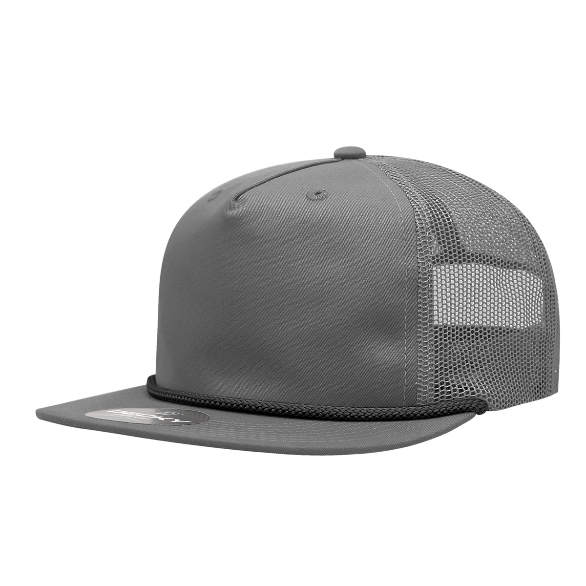 Decky 6041 5 Panel Half Dome Profile Relaxed Cotton Blend Trucker w/Rope - Grey/Black