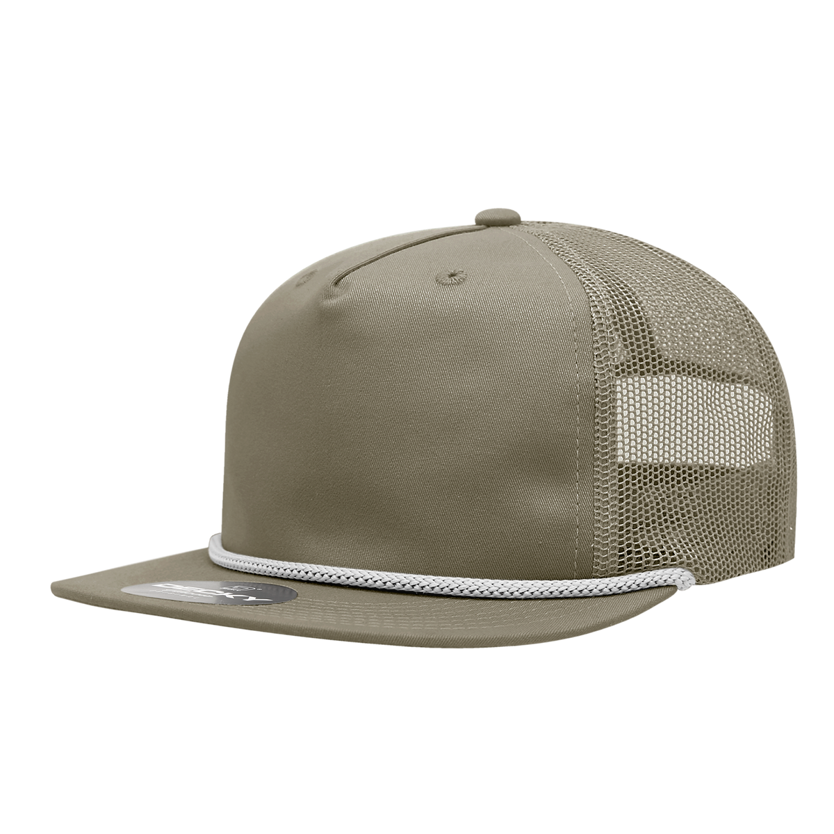 Decky 6041 5 Panel Half Dome Profile Relaxed Cotton Blend Trucker w/Rope - Khaki/White
