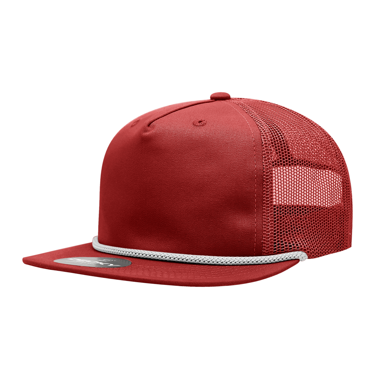 Decky 6041 5 Panel Half Dome Profile Relaxed Cotton Blend Trucker w/Rope - Red/White