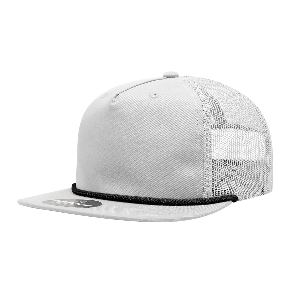 Decky 6041 5 Panel Half Dome Profile Relaxed Cotton Blend Trucker w/Rope - White/Black