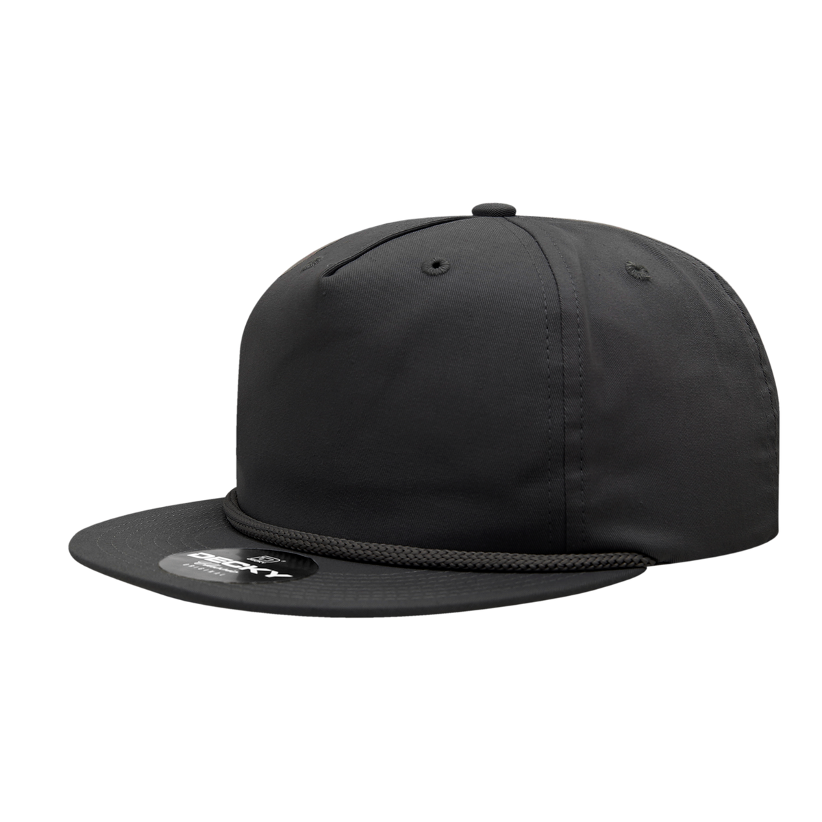 Decky 6042 5 Panel Half Dome Profile Relaxed Cotton Blend Rope Hat - Black
