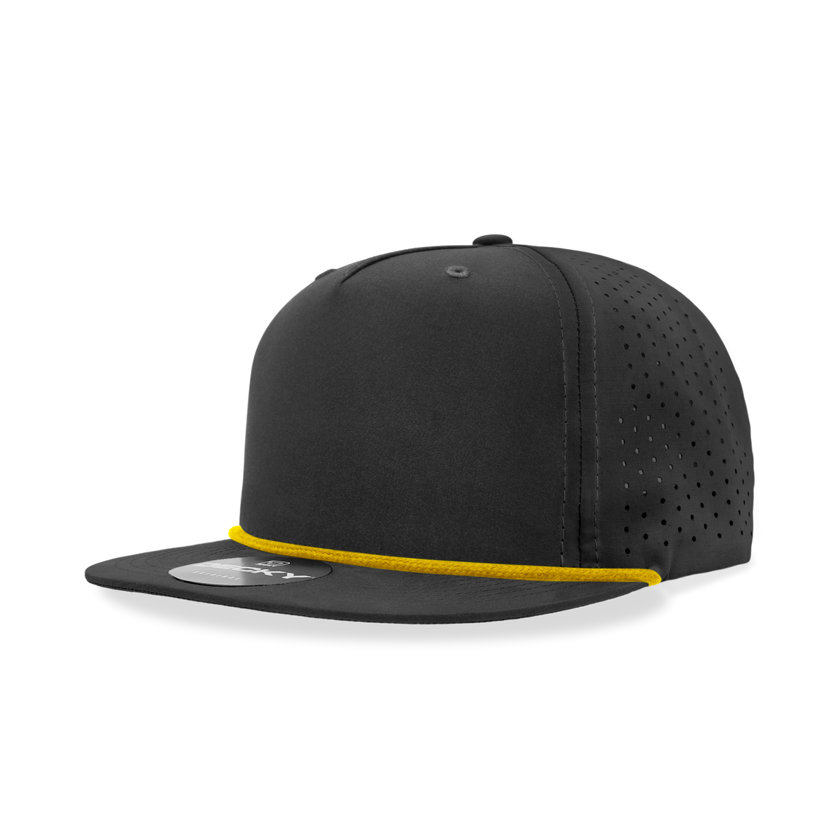 Decky 6226 5 Panel Half Dome Profile Relaxed Perforated Performance Rope Hat - Black/Gold