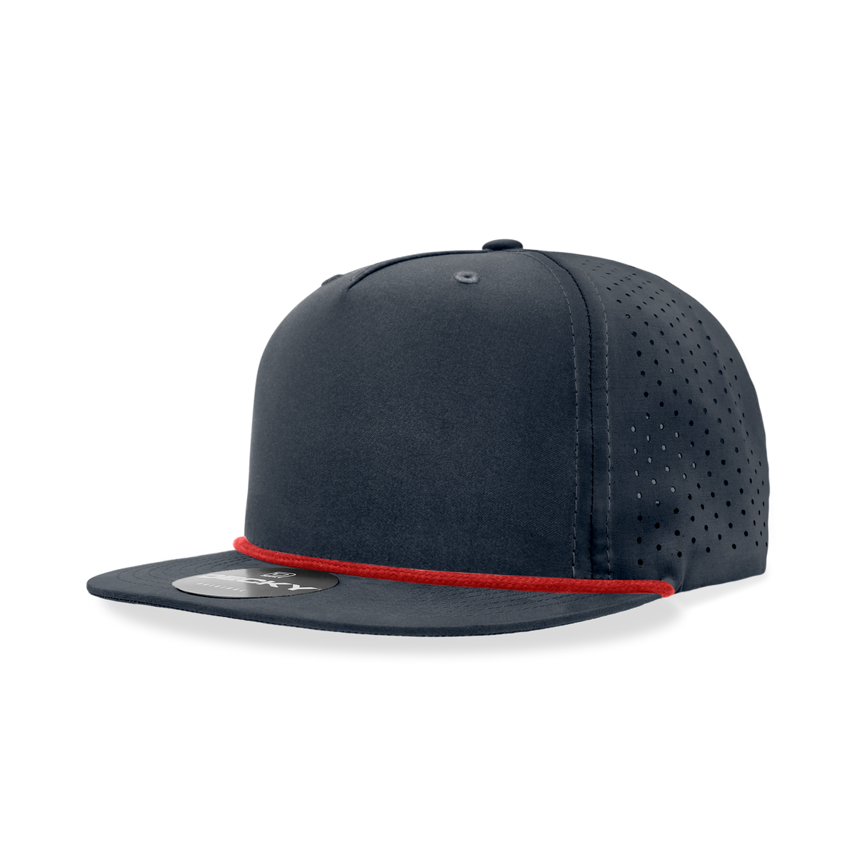 Decky 6226 5 Panel Half Dome Profile Relaxed Perforated Performance Rope Hat - Navy/Red