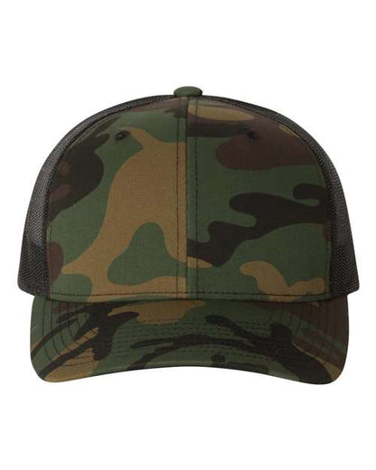 YP Classics Retro Trucker Cap - Green Camo/ Black