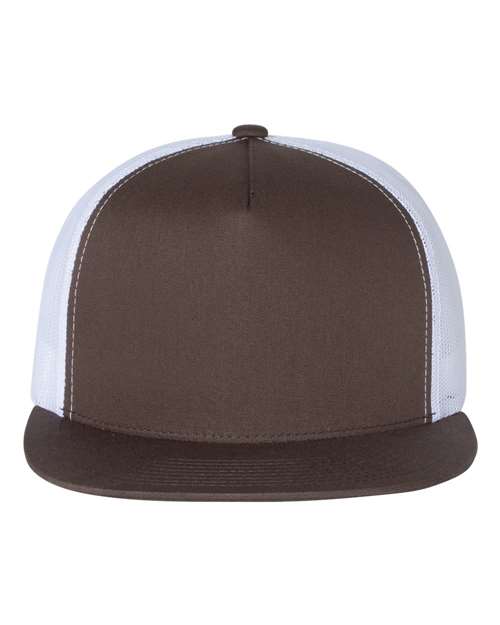 YP Classics Classic Five-Panel Trucker Cap - Brown/ White