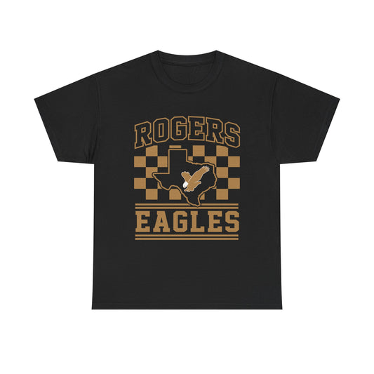Rogers Eagles Adult Tee — Vintage Checkerboard Texas Eagle School Shirt - Black