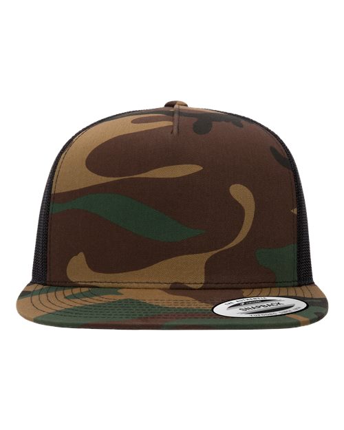 YP Classics Classic Five-Panel Trucker Cap - Green Camo/ Black