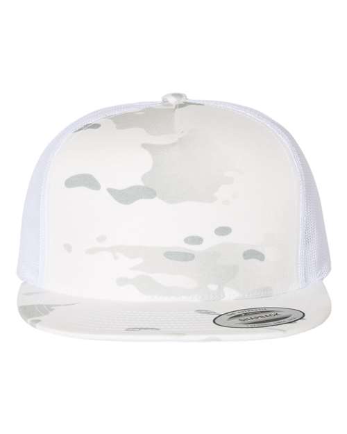 YP Classics Classic Five-Panel Trucker Cap - Multicam Alpine/ White