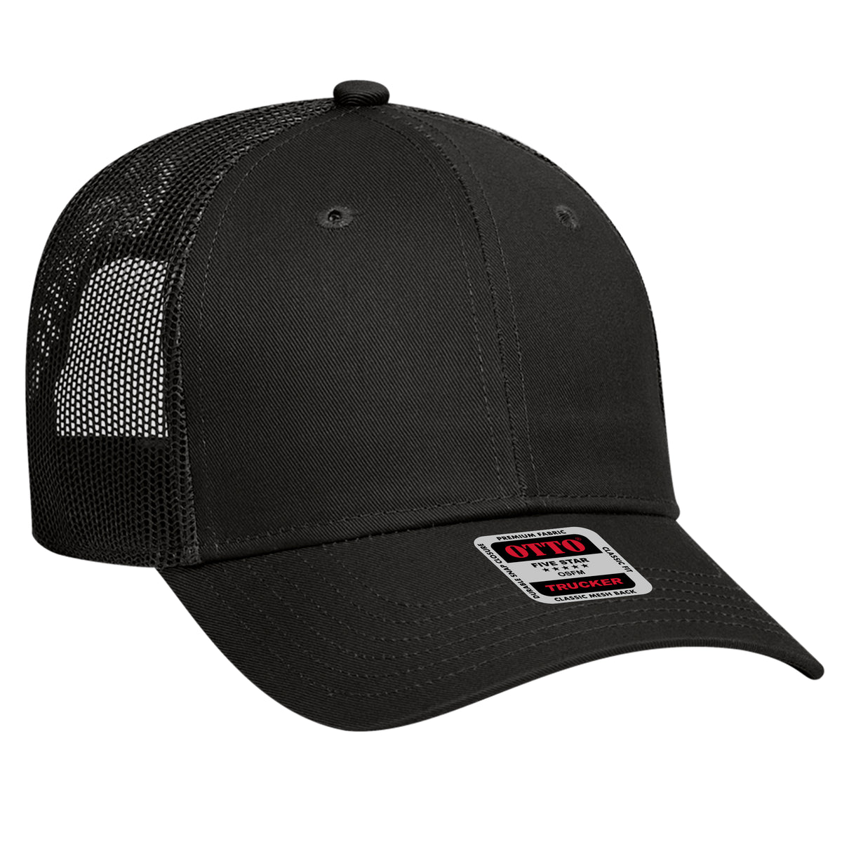 Otto Cap 83-473 6 Panel Low Profile Mesh Back Trucker Hat - Black