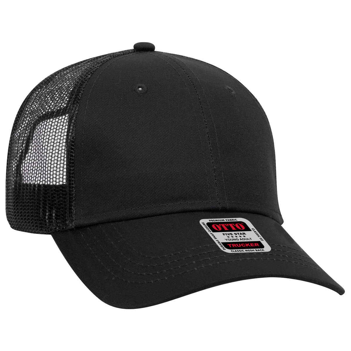 Otto Cap 83-473 6 Panel Low Profile Mesh Back Trucker Hat - Black