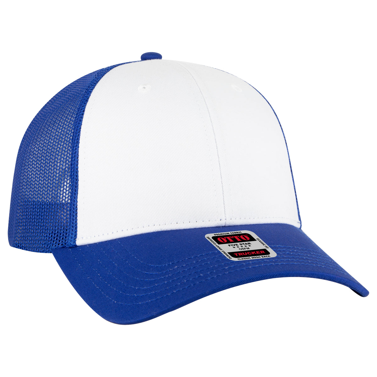 Otto Cap 83-473 6 Panel Low Profile Mesh Back Trucker Hat - Royal/White/Royal