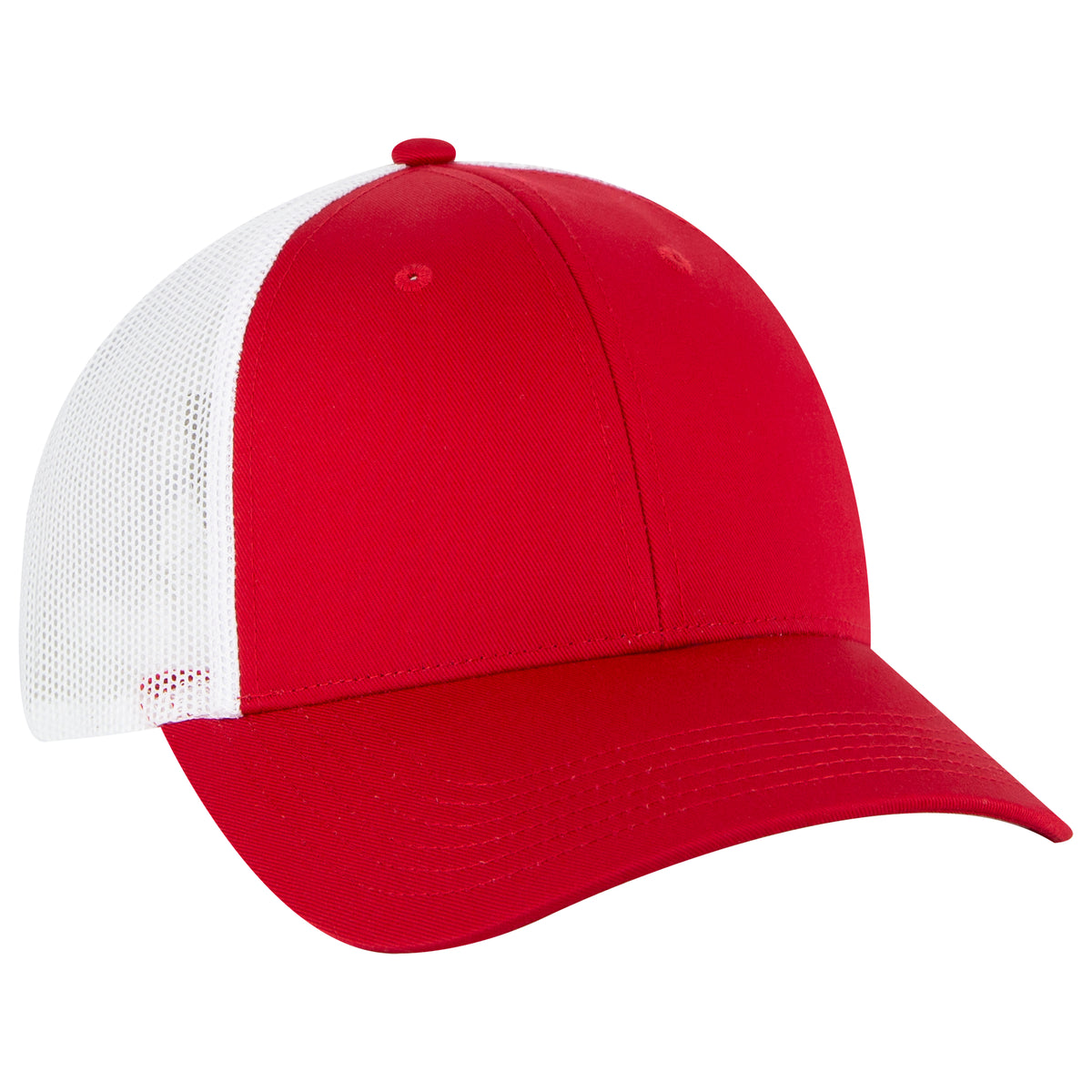 Otto Cap 83-473 6 Panel Low Profile Mesh Back Trucker Hat - Red/Red/White