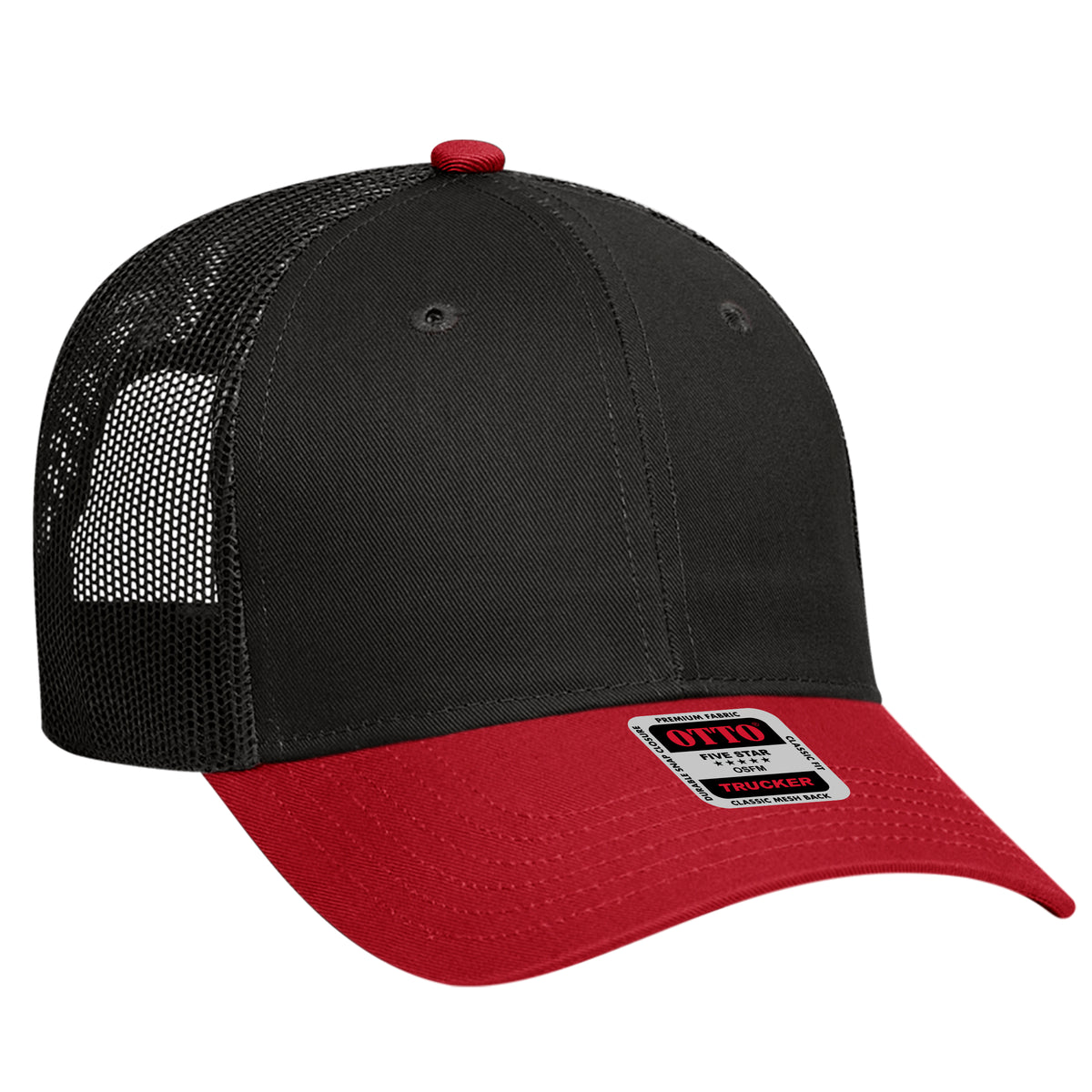 Otto Cap 83-473 6 Panel Low Profile Mesh Back Trucker Hat - Red/Black