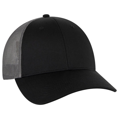 Otto Cap 83-473 6 Panel Low Profile Mesh Back Trucker Hat - Black/Black/Charcoal Gray