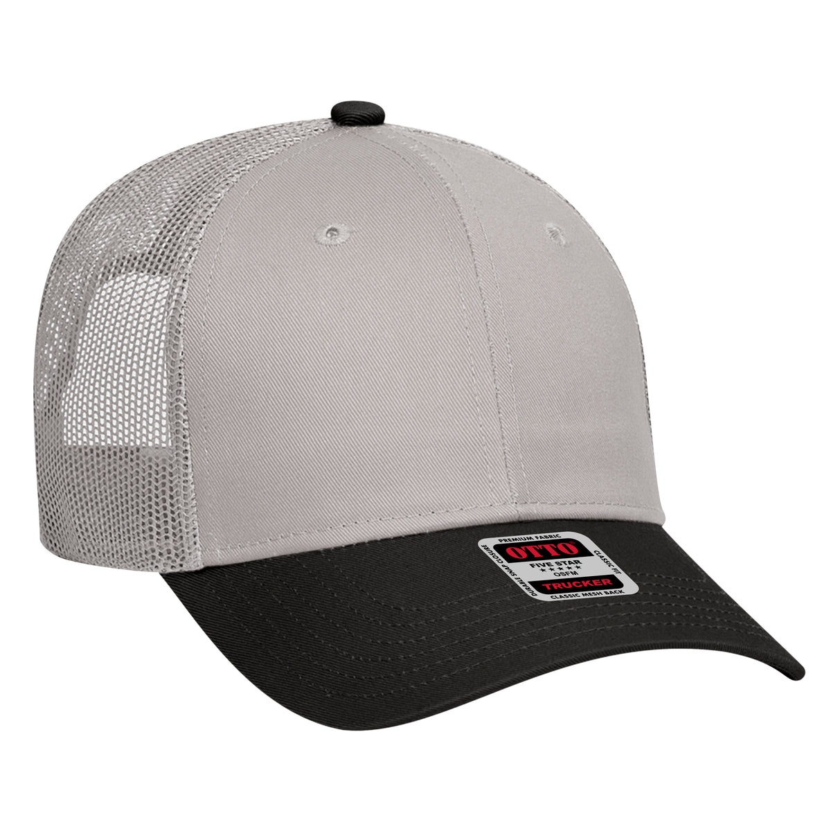 Otto Cap 83-473 6 Panel Low Profile Mesh Back Trucker Hat - Black/Gray