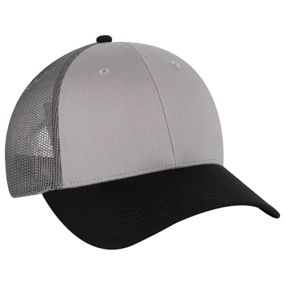 Otto Cap 83-473 6 Panel Low Profile Mesh Back Trucker Hat - Black/Gray/Charcoal Gray