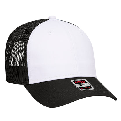 Otto Cap 83-473 6 Panel Low Profile Mesh Back Trucker Hat - Black/White/Black