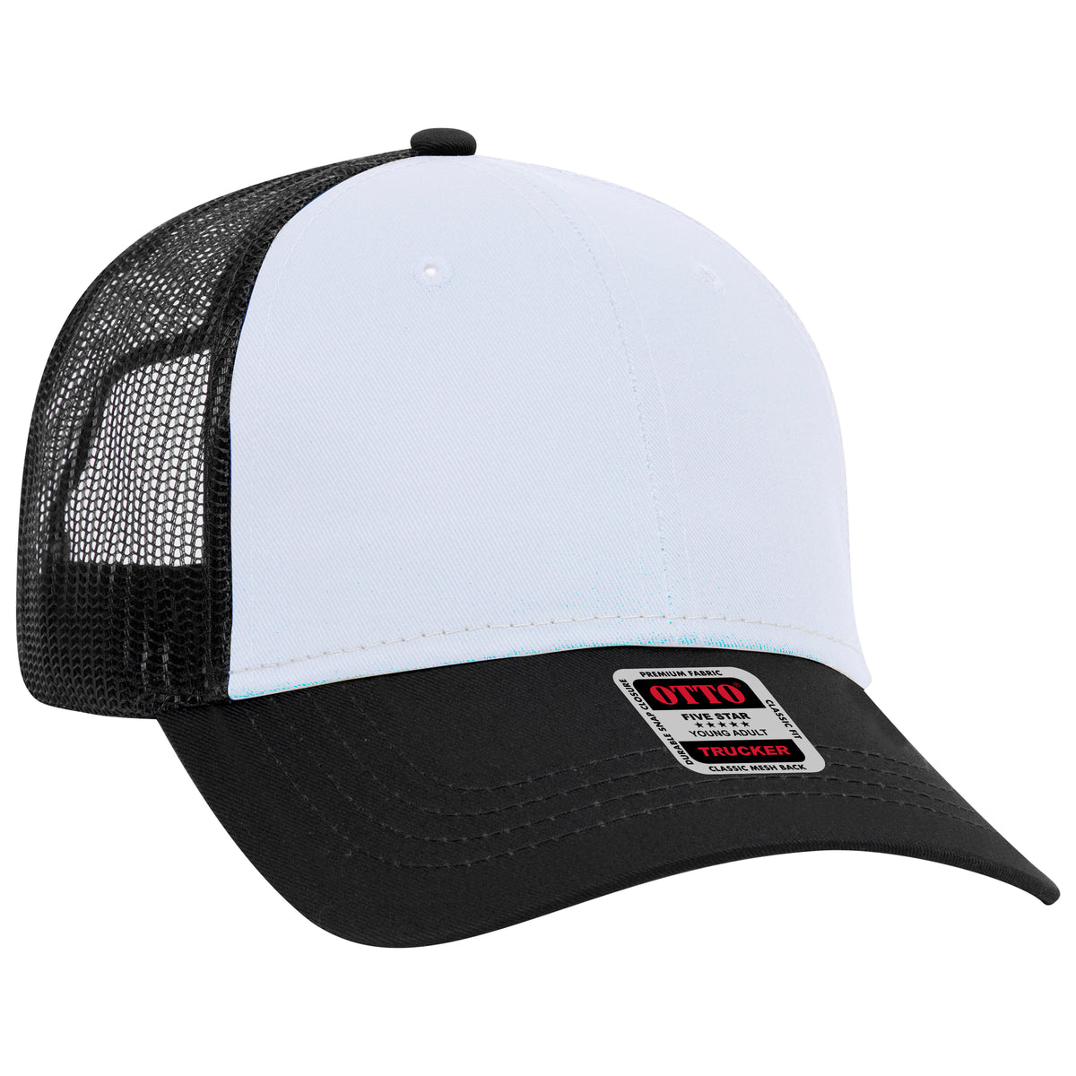 Otto Cap 83-473 6 Panel Low Profile Mesh Back Trucker Hat - Black/White/Black