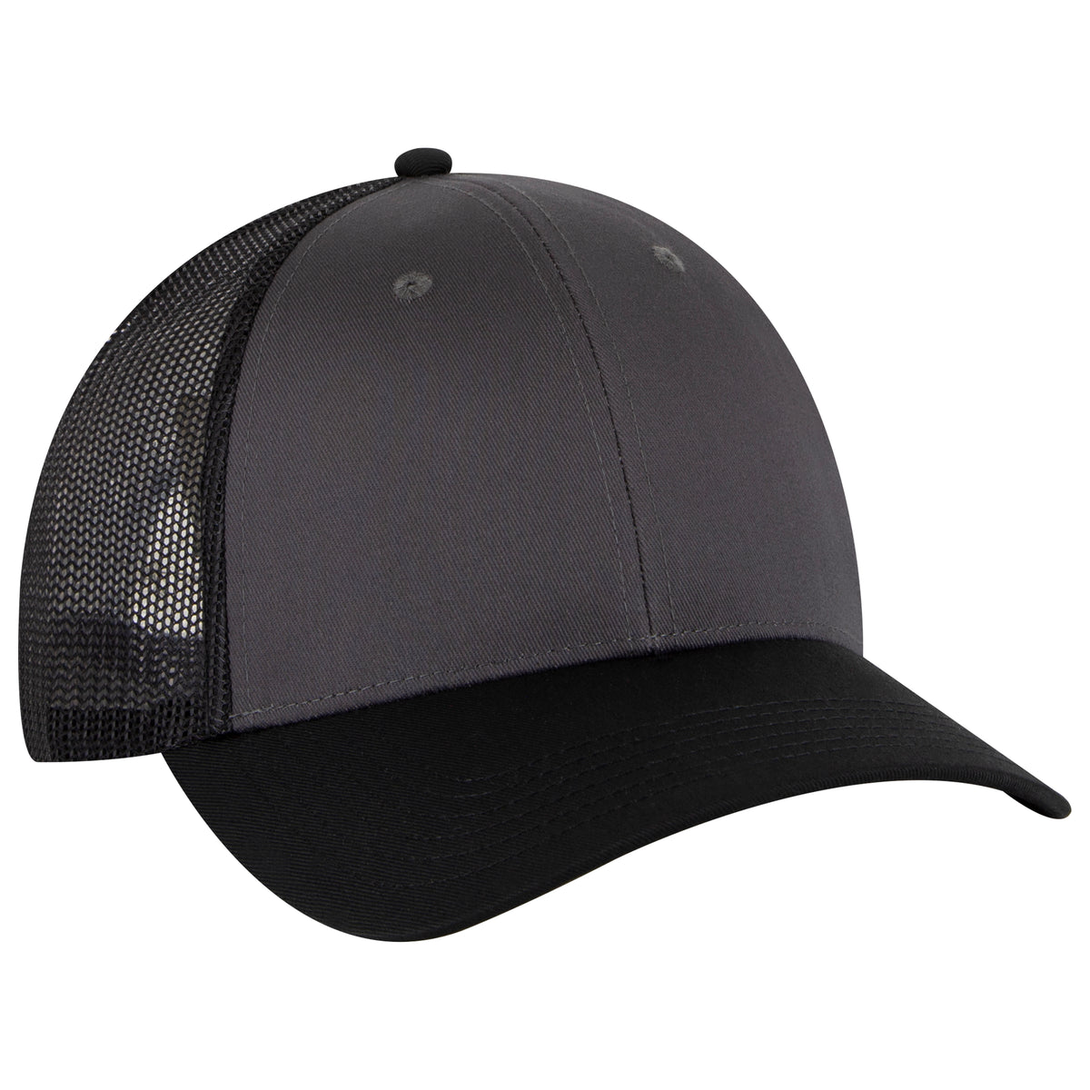 Otto Cap 83-473 6 Panel Low Profile Mesh Back Trucker Hat - Black/Charcoal Gray/Black